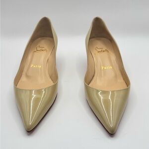 Louboutin Nude Patent Kitten Heel Pumps Pointed Toe Red Sole EU 37 Rocket
